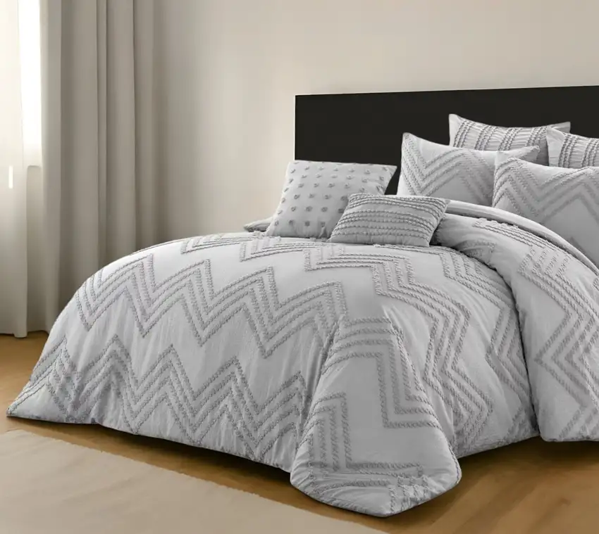 Gray Queen Polyester 180 Thread Count Washable Duvet Cover Set Photo 1