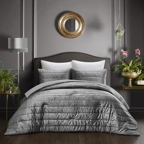 Gray Queen Polyester 180 Thread Count Washable Down Comforter Set Photo 5