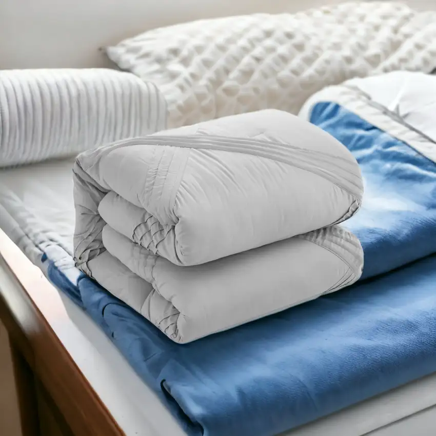 Gray Queen Polyester 140 Thread Count Washable Down Comforter Set Photo 7