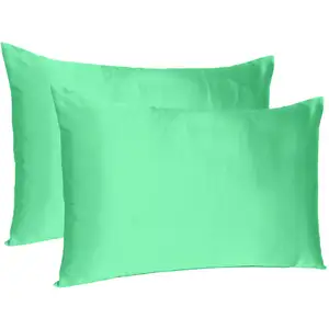 Photo of Green Dreamy Set Of 2 Silky Satin Queen Pillowcases