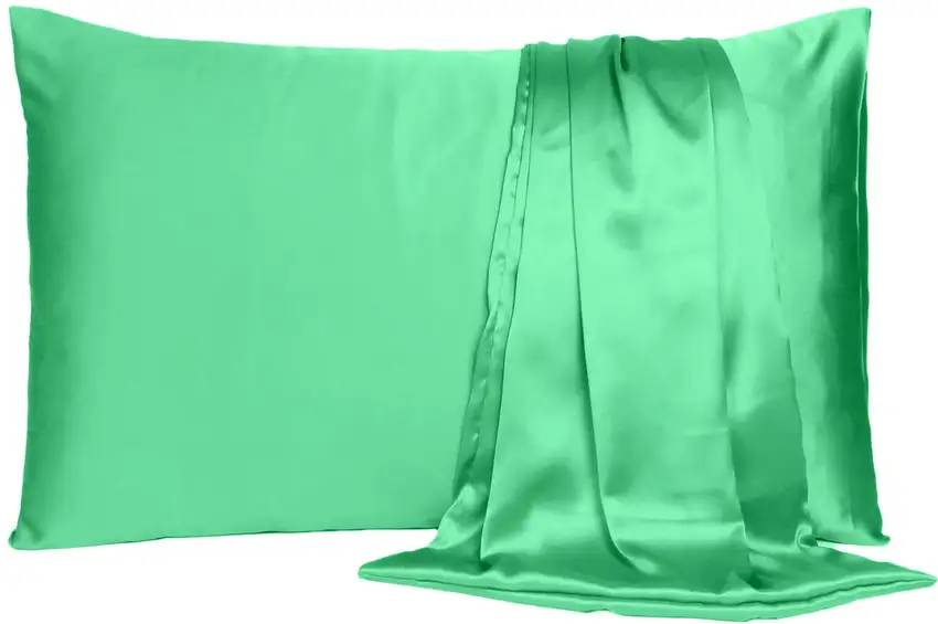 Green Dreamy Set Of 2 Silky Satin Standard Pillowcases Photo 4