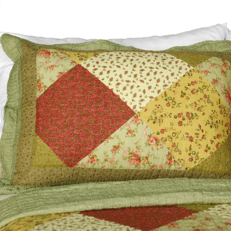 Green Fields - Cotton 3PC Vermicelli-Quilted Striped Printed Quilt Set (Full/Queen Size) Photo 2
