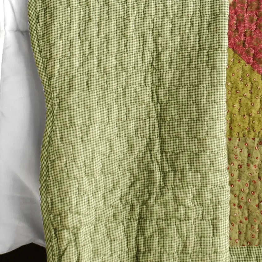Green Fields -  Cotton 3PC Vermicelli-Quilted Striped Printed Quilt Set (Full/Queen Size) Photo 4