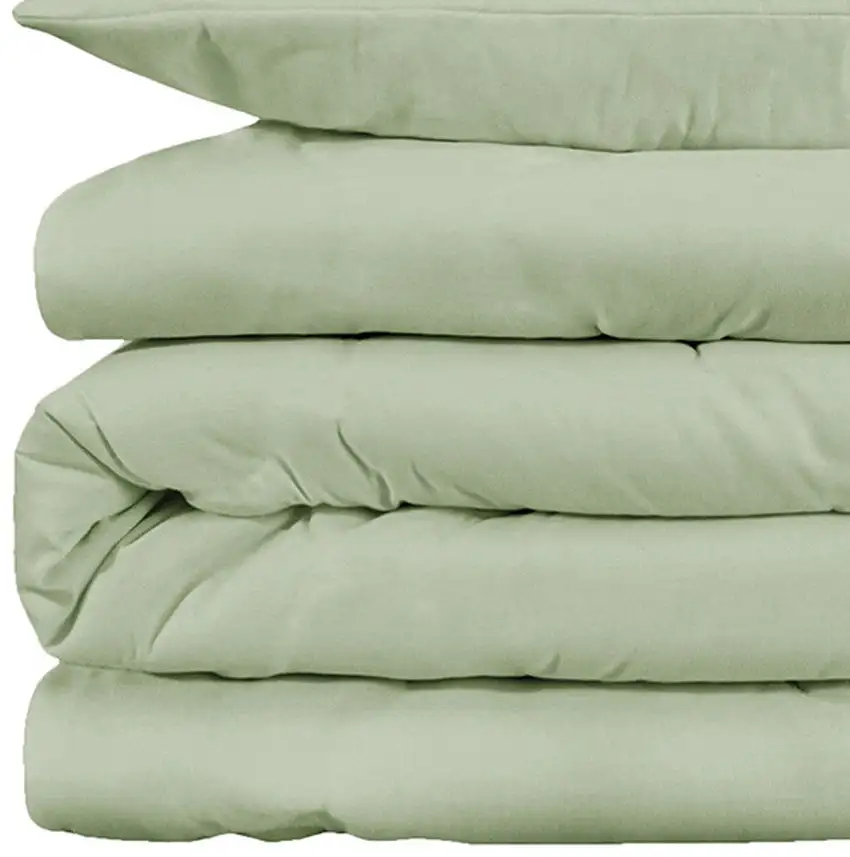 Green King Cotton Blend Washable Duvet Cover Set With Two Shams Photo 4