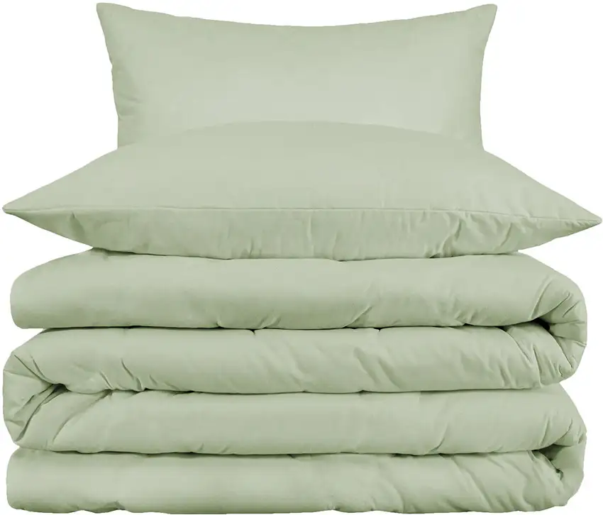 Green King Cotton Blend Washable Duvet Cover Set With Two Shams Photo 2