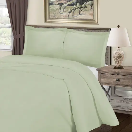 Green King Cotton Blend Washable Duvet Cover Set With Two Shams Photo 5