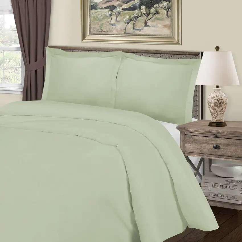 Green King Cotton Blend Washable Duvet Cover Set With Two Shams Photo 5