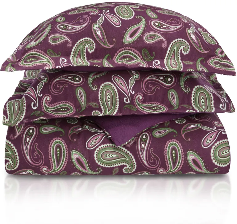 Green Pink And Purple King Cotton Washable Duvet Cover Set With Two Shams Photo 3