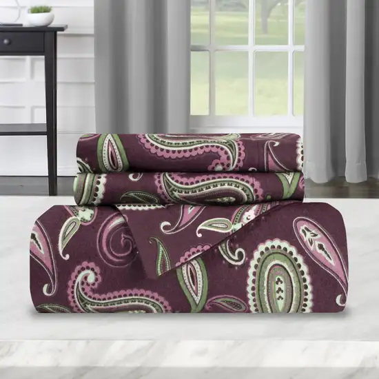 Green Pink And Purple King Cotton Washable Duvet Cover Set With Two Shams Photo 6