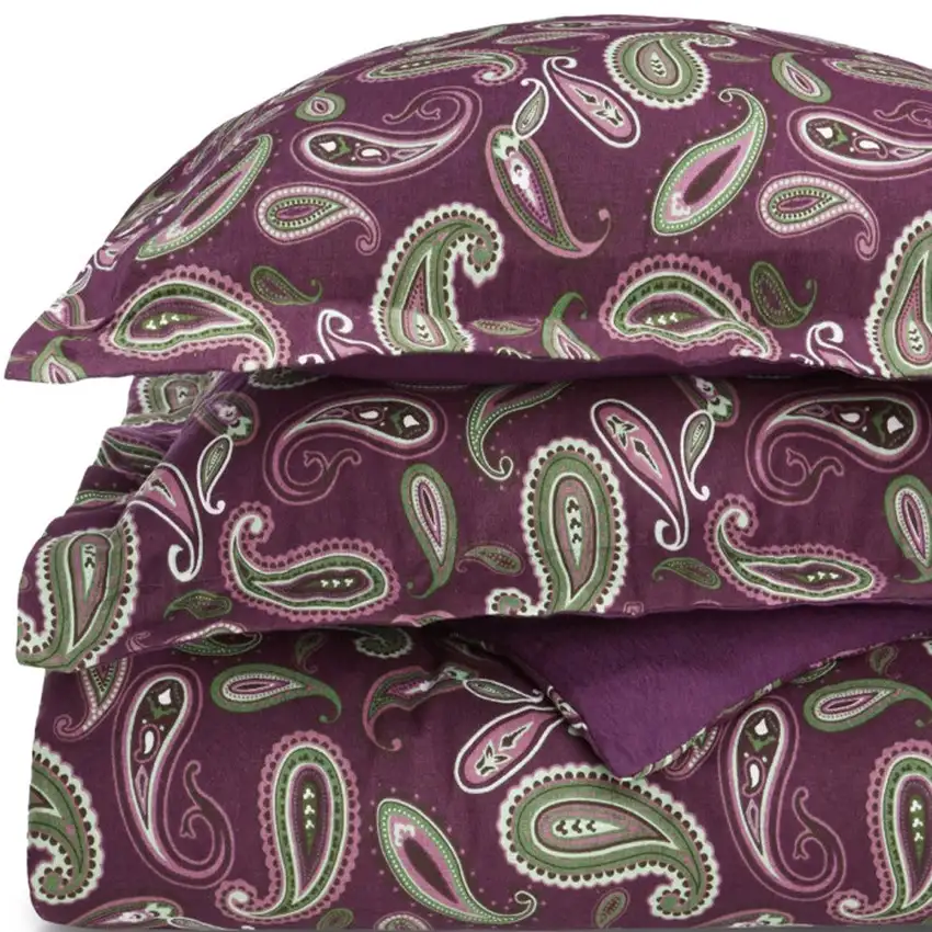 Green Pink And Purple King Cotton Washable Duvet Cover Set With Two Shams Photo 5