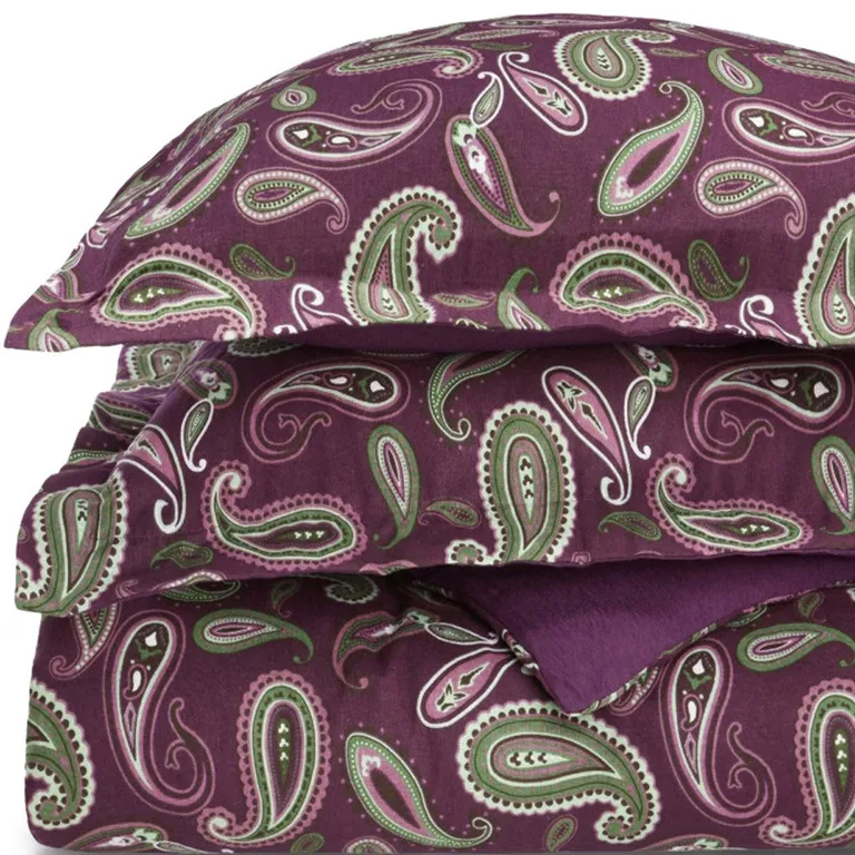 Green Pink And Purple King Cotton Washable Duvet Cover Set With Two Shams Photo 5