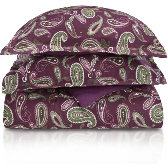 Green Pink And Purple King Cotton Washable Duvet Cover Set With Two Shams Photo 2