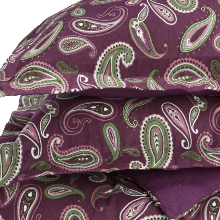 Green Pink And Purple King Cotton Washable Duvet Cover Set With Two Shams Photo 5