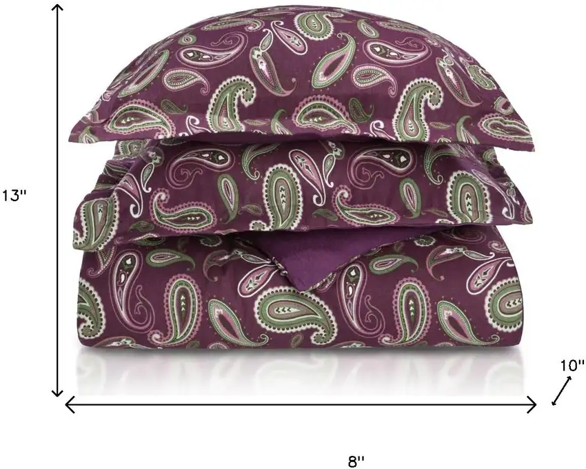 Green Pink And Purple King Cotton Washable Duvet Cover Set With Two Shams Photo 7