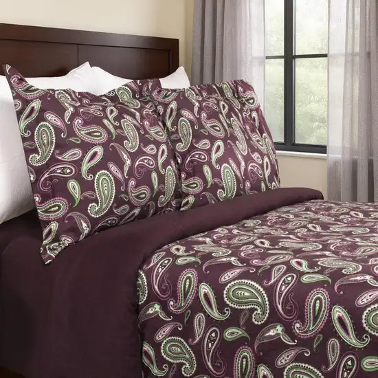 Green Pink And Purple King Cotton Washable Duvet Cover Set With Two Shams Photo 1