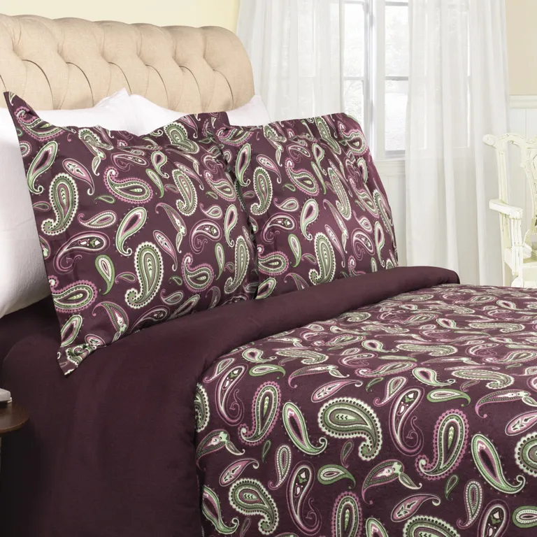 Green Pink And Purple King Cotton Washable Duvet Cover Set With Two Shams Photo 1