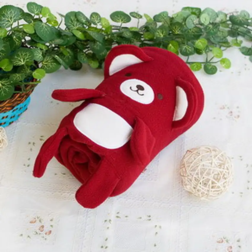 Happy Bear - Dark Red -  Embroidered Applique Coral Fleece Baby Throw Blanket (42.5 by 59.1 inches) Photo 2