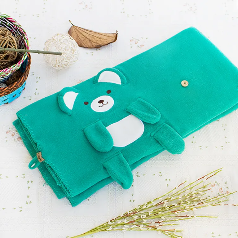 Happy Bear - Green - Embroidered Applique Coral Fleece Baby Throw Blanket (42.5 by 59.1 inches) Photo 2