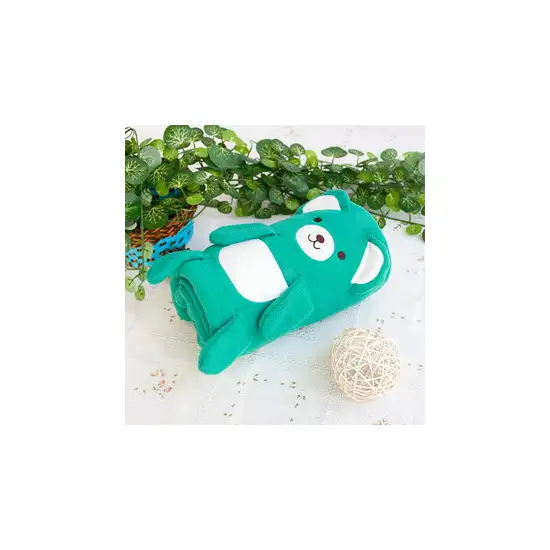 Happy Bear - Green -  Embroidered Applique Coral Fleece Baby Throw Blanket (42.5 by 59.1 inches) Photo 2