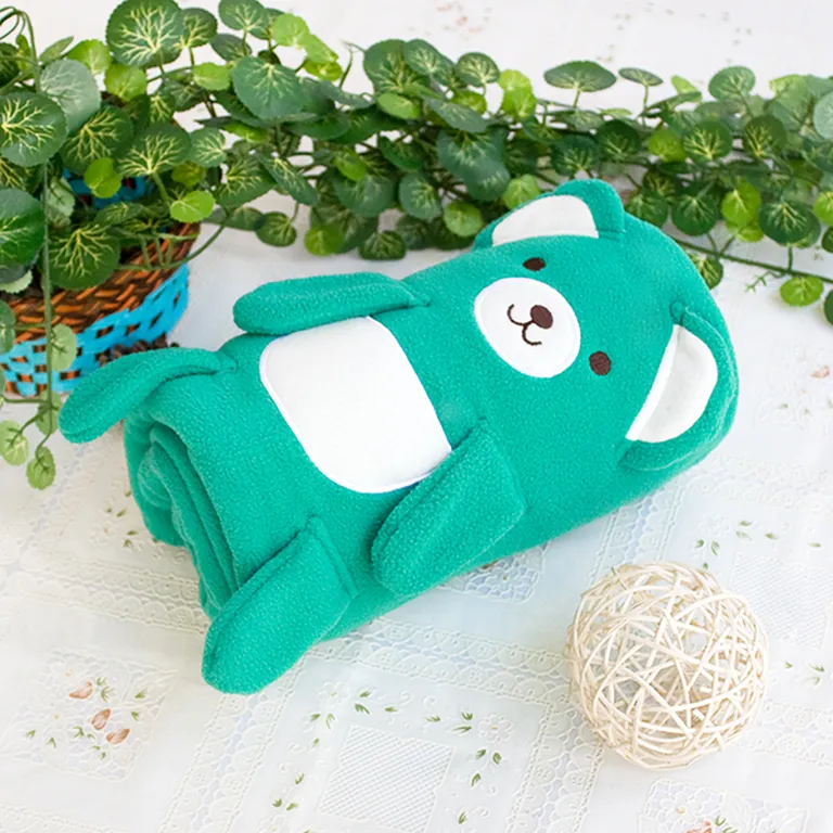 Happy Bear - Green - Embroidered Applique Coral Fleece Baby Throw Blanket (42.5 by 59.1 inches) Photo 1