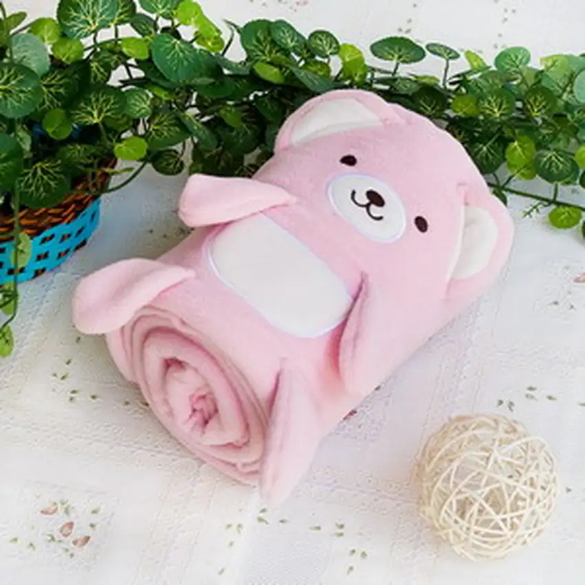 Happy Bear - Pink -  Embroidered Applique Coral Fleece Baby Throw Blanket (42.5 by 59.1 inches) Photo 2