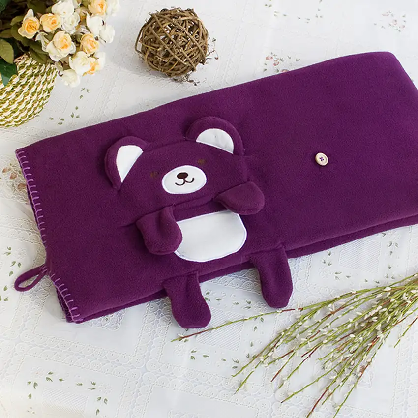 Happy Bear - Purple -  Embroidered Applique Coral Fleece Baby Throw Blanket (42.5 by 59.1 inches) Photo 3