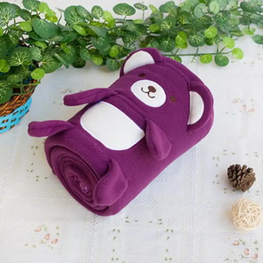Happy Bear - Purple -  Embroidered Applique Coral Fleece Baby Throw Blanket (42.5 by 59.1 inches) Photo 2