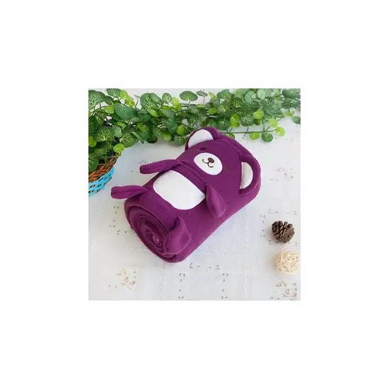 Happy Bear - Purple -  Embroidered Applique Coral Fleece Baby Throw Blanket (42.5 by 59.1 inches) Photo 2