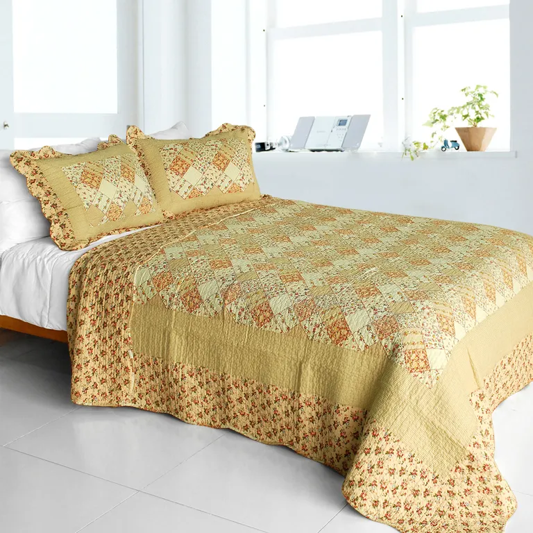 Harvest Season - Cotton 3PC Vermicelli-Quilted Patchwork Quilt Set (Full/Queen Size) Photo 1