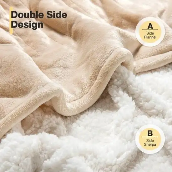 Heated Electric Sherpa Throw Blanket in Beige/White Photo 5