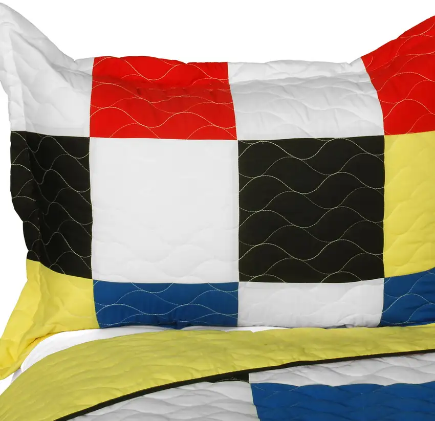 Hodgepodge -  Vermicelli-Quilted Patchwork Plaid Quilt Set Full/Queen Photo 2