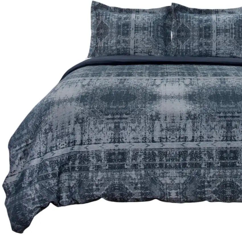 Indigo King Cotton Washable Polyester Duvet Cover Set With Two Shams Photo 3