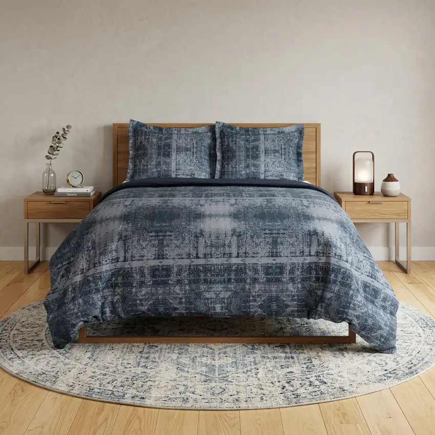 Indigo King Cotton Washable Polyester Duvet Cover Set With Two Shams Photo 1