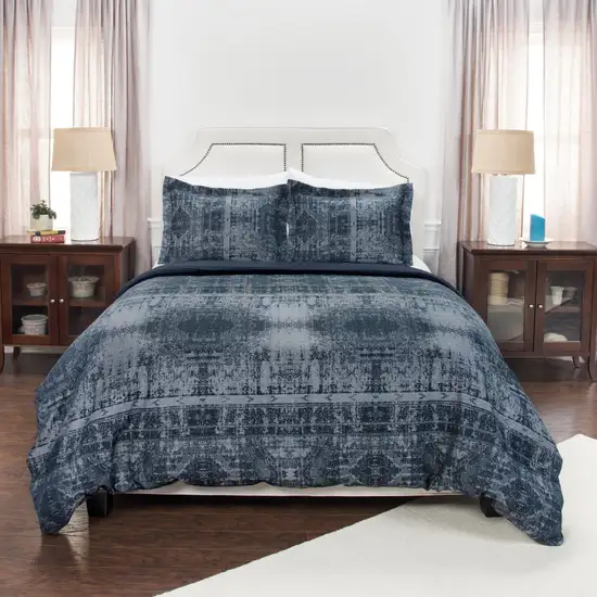Indigo King Cotton Washable Polyester Duvet Cover Set With Two Shams Photo 9