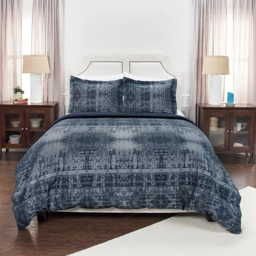 Indigo King Cotton Washable Polyester Duvet Cover Set With Two Shams Photo 9