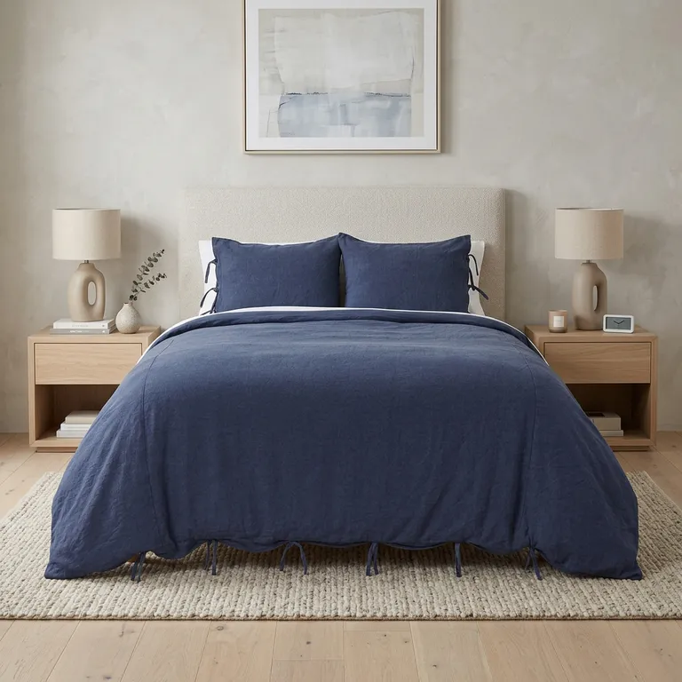 Indigo King Cotton Washable Polyester Duvet Cover Set With Two Shams Photo 1