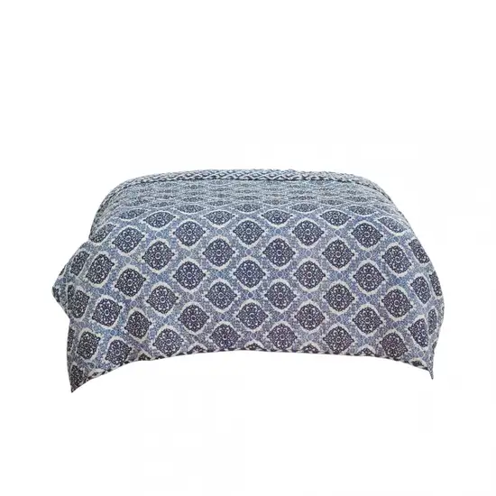 Blue And Ivory Damask Queen Quilt Photo 2