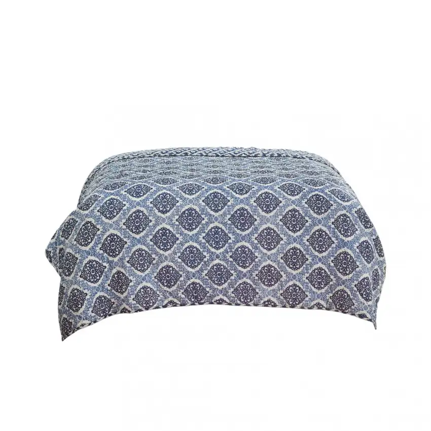 Blue And Ivory Damask Queen Quilt Photo 2