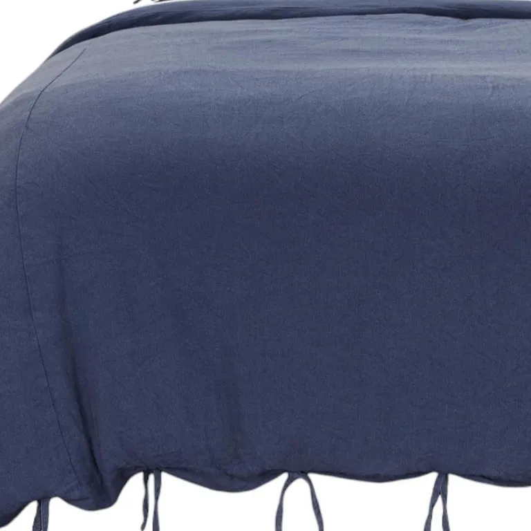 Indigo Queen Cotton Washable Polyester Duvet Cover Set With Two Shams Photo 5