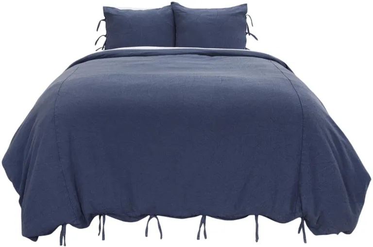 Indigo Queen Cotton Washable Polyester Duvet Cover Set With Two Shams Photo 2