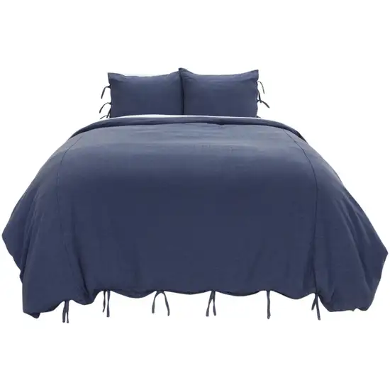 Indigo Queen Cotton Washable Polyester Duvet Cover Set With Two Shams Photo 2