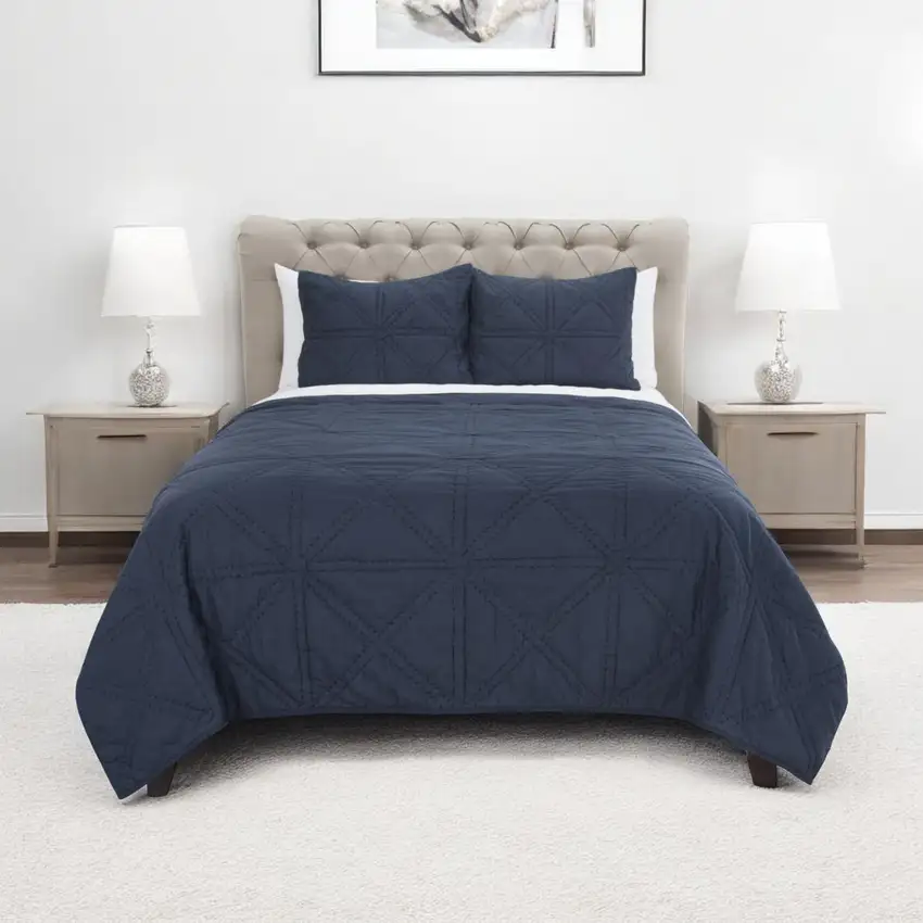 Indigo Twin Extra Long 100% Cotton 300 Thread Count Machine Washable Down Alternative Comforter Photo 1