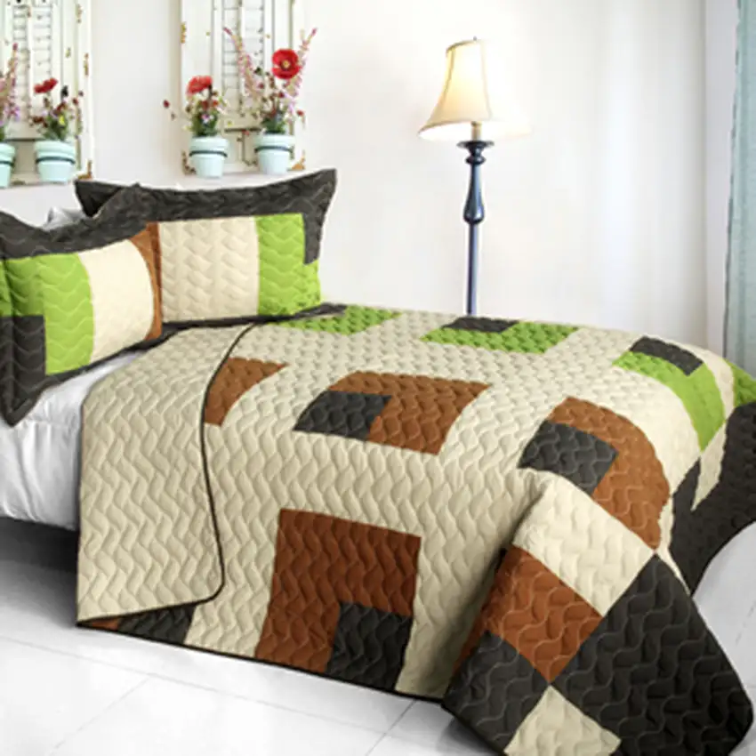 Initial Dream -  3PC Vermicelli - Quilted Patchwork Quilt Set (Full/Queen Size) Photo 2