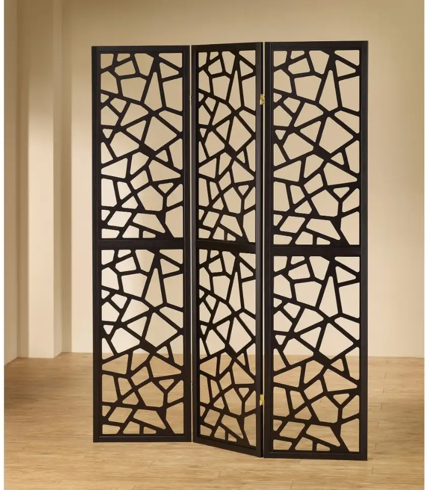 Intricate Mosaic Cutouts Folding Screen, Black Photo 1