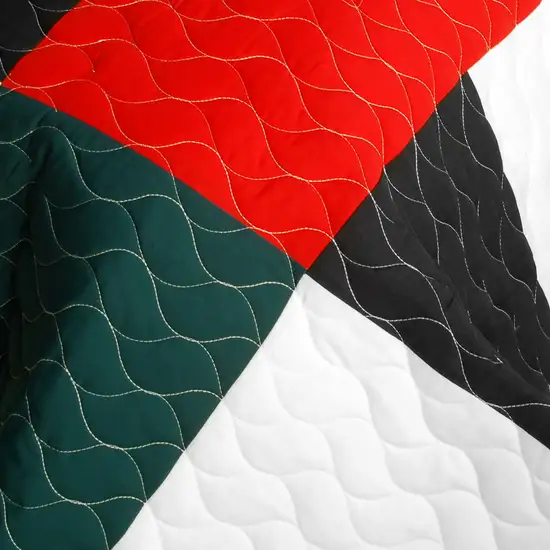 Italianism -  Vermicelli-Quilted Patchwork Striped Quilt Set Full/Queen Photo 4