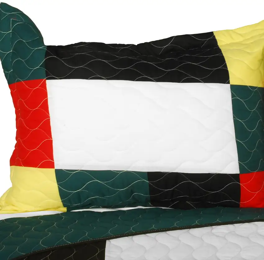 Italianism -  Vermicelli-Quilted Patchwork Striped Quilt Set Full/Queen Photo 2
