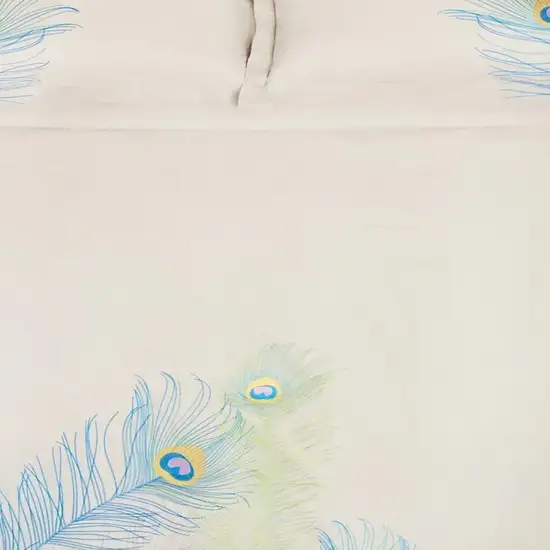 Ivory Blue And Green Queen Cotton Washable Duvet Cover Set With Two Shams Photo 2