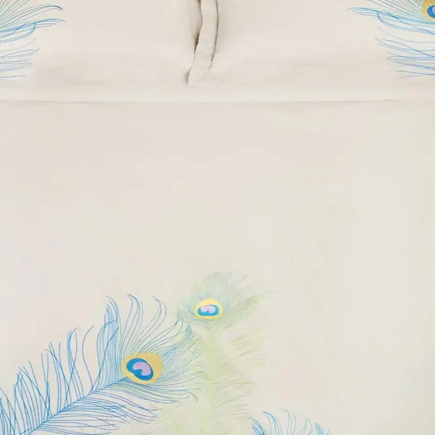 Ivory Blue And Green Queen Cotton Washable Duvet Cover Set With Two Shams Photo 2