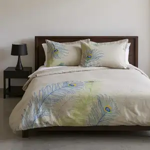 Photo of Ivory Blue And Green Queen Cotton Washable Duvet Cover Set With Two Shams