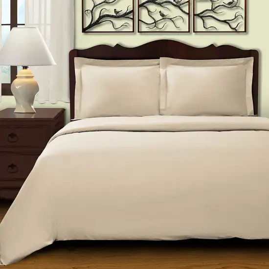 Ivory  Cotton Blend 400 Thread Count Washable Duvet Cover Set Photo 3
